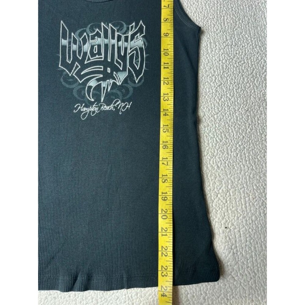 Wallys Black Ribbed Graffiti Tank Top Cotton Womens Medium - Picture 5 of 5